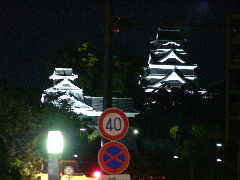 夜の熊本城を横から撮影。