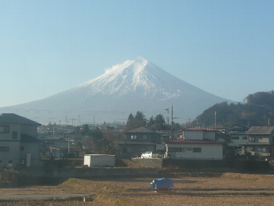 富士急行の車窓で富士山。